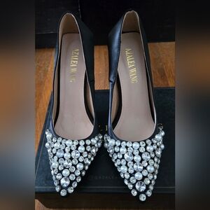 Black Embellished Heels with Pearl Details